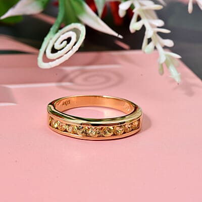 D'Joy Madagascar Yellow Sapphire 0.90 ctw Band Ring in 18K Vermeil Yellow Gold Over Sterling Silver (Size 10.0)
