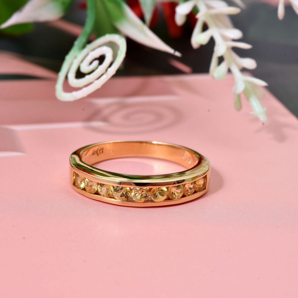 D'Joy Madagascar Yellow Sapphire 0.90 ctw Band Ring in 18K Vermeil Yellow Gold Over Sterling Silver (Size 7.0) (Del. in 10-12 Days)  image number 1
