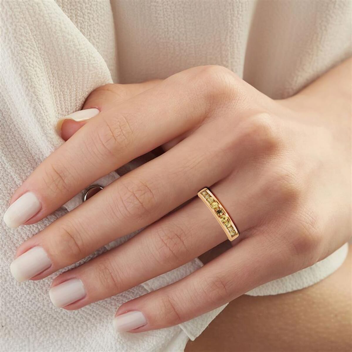 D'Joy Madagascar Yellow Sapphire 0.90 ctw Band Ring in 18K Vermeil Yellow Gold Over Sterling Silver (Size 7.0) (Del. in 10-12 Days)  image number 2