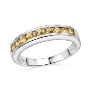 D'Joy Madagascar Yellow Sapphire 0.90 ctw Band Ring in Rhodium Over Sterling Silver (Size 8.0)