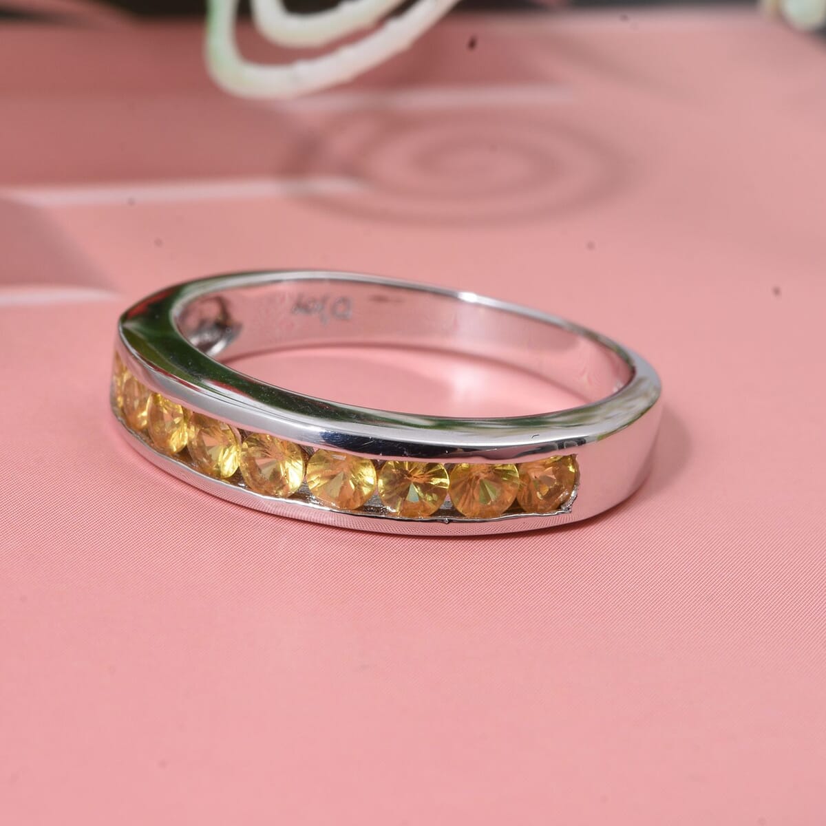 D'Joy Madagascar Yellow Sapphire 0.90 ctw Band Ring in Rhodium Over Sterling Silver (Size 9.0) image number 1