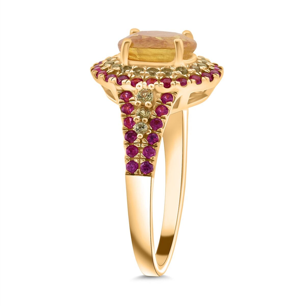 D'Joy Madagascar Yellow Sapphire and Pink Sapphire 2.70 ctw Solstice Royale Ring in 18K Vermeil Yellow Gold Over Sterling Silver (Size 5.0) (Del. in 10-12 Days)  image number 3