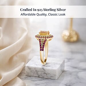 D'Joy Madagascar Yellow Sapphire and Pink Sapphire 2.70 ctw Solstice Royale Ring in 18K Vermeil Yellow Gold Over Sterling Silver (Size 6.0)