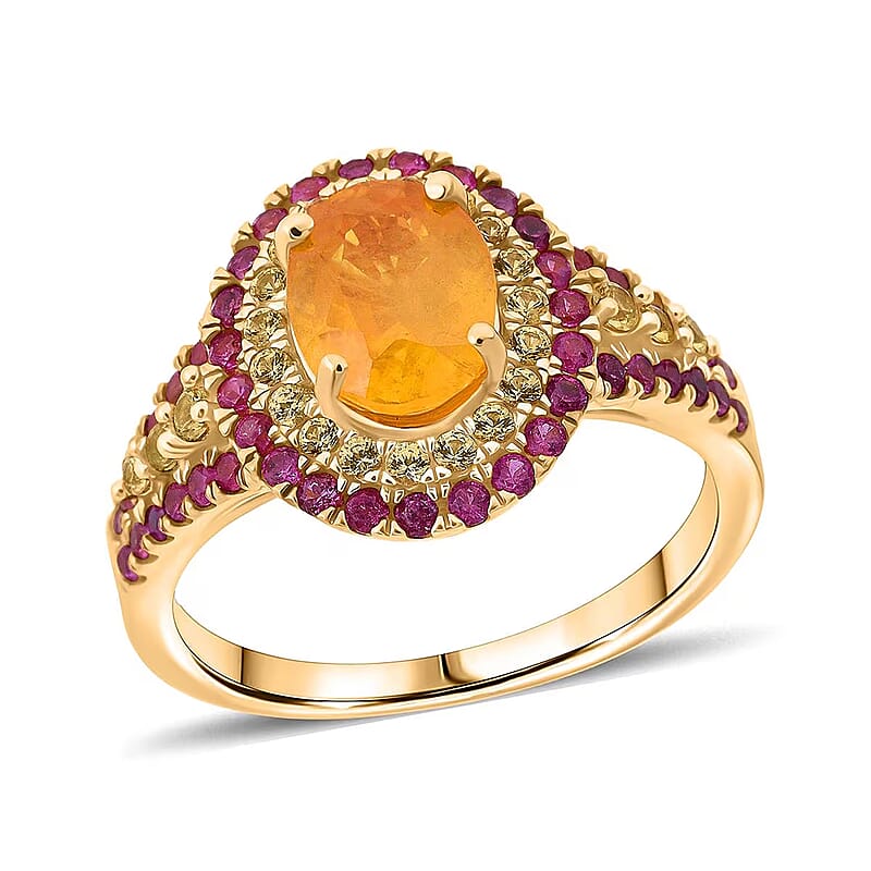 D'Joy Madagascar Yellow Sapphire, Pink Sapphire Ring in 18K Vermeil YG Over Sterling Silver 2.70 ctw (Size 7.0)