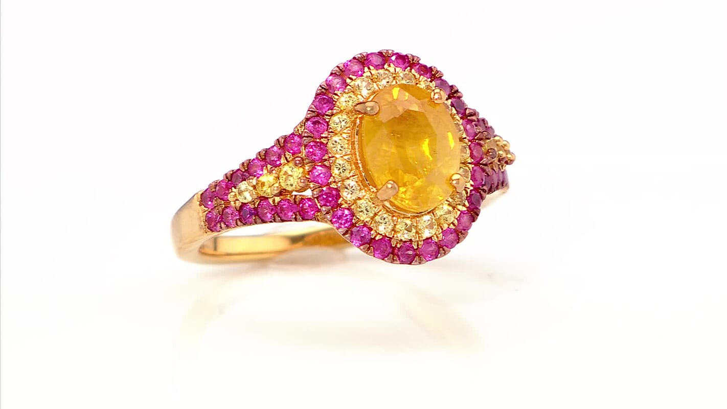 D'Joy Madagascar Yellow Sapphire and Pink Sapphire 2.70 ctw Ring in 18K Vermeil Yellow Gold Over Sterling Silver (Size 6.0)
