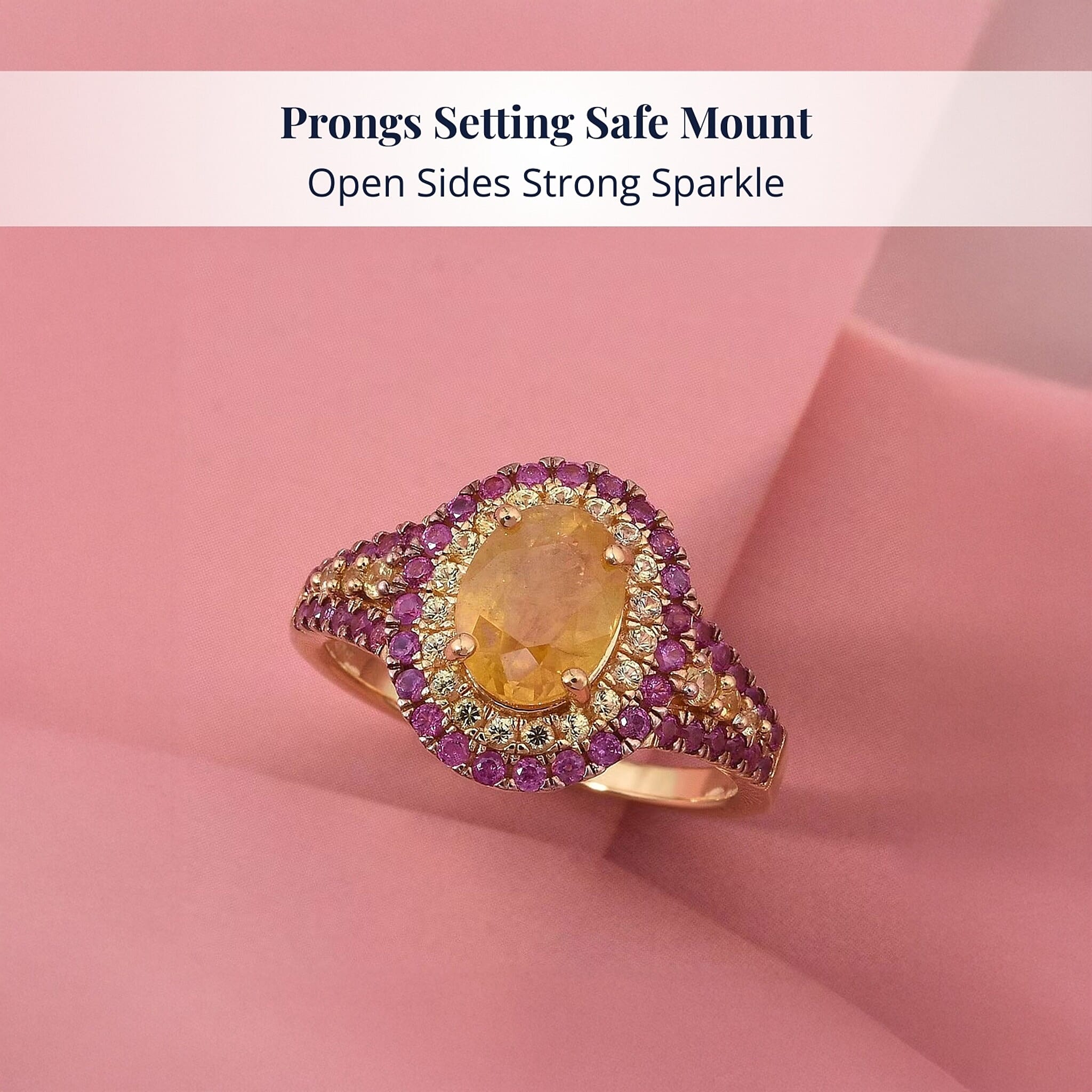 D'Joy Madagascar Yellow Sapphire, Pink Sapphire Ring in 18K Vermeil YG Over Sterling Silver 2.70 ctw (Size 7.0)