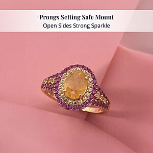 D'Joy Madagascar Yellow Sapphire, Pink Sapphire Ring in 18K Vermeil YG Over Sterling Silver 2.70 ctw (Size 7.0)