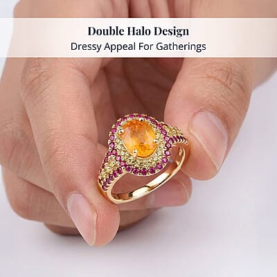 D'Joy Madagascar Yellow Sapphire, Pink Sapphire Ring in 18K Vermeil YG Over Sterling Silver 2.70 ctw (Size 7.0)