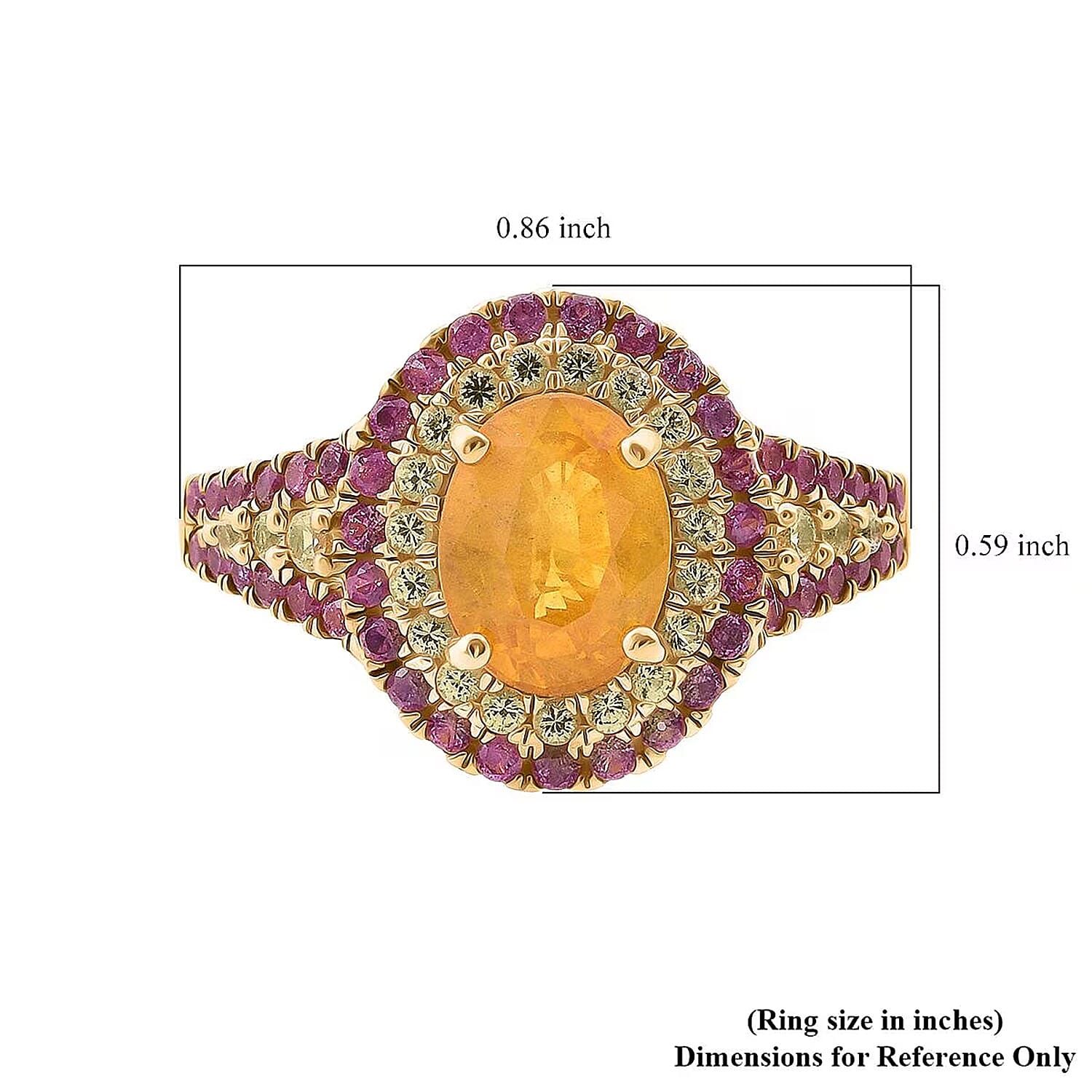 D'Joy Madagascar Yellow Sapphire, Pink Sapphire Ring in 18K Vermeil YG Over Sterling Silver 2.70 ctw (Size 7.0)