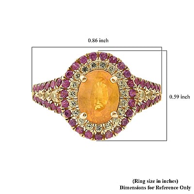 D'Joy Madagascar Yellow Sapphire, Pink Sapphire Ring in 18K Vermeil YG Over Sterling Silver 2.70 ctw (Size 7.0)
