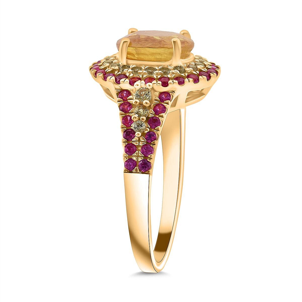 D'Joy Madagascar Yellow Sapphire and Pink Sapphire 2.70 ctw Solstice Royale Ring in 18K Vermeil Yellow Gold Over Sterling Silver (Size 9.0) image number 3