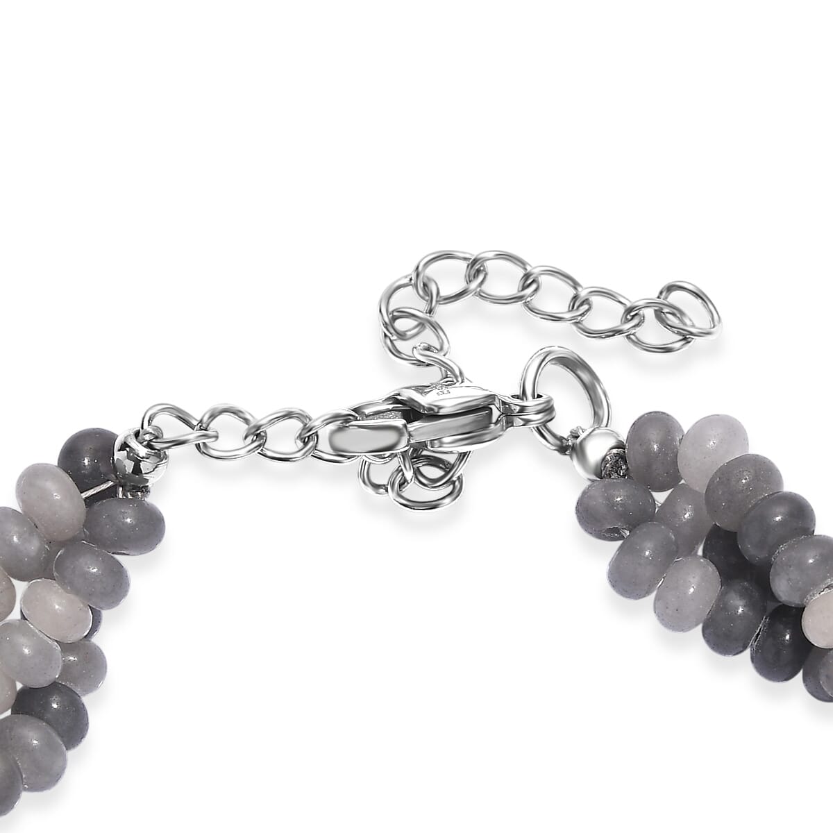 Grey Moonstone 70.00 ctw Beaded 2 Row Bracelet in Stainless Steel (7.25 In) image number 3