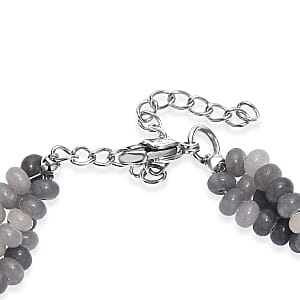 Grey Moonstone 70.00 ctw Beaded 2 Row Bracelet in Stainless Steel (7.25 In)
