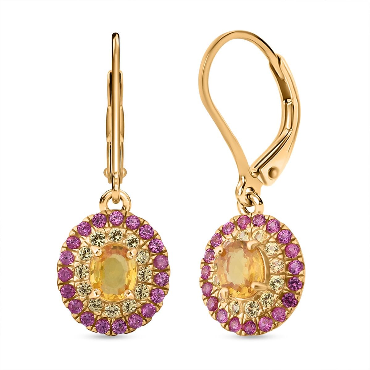 D'Joy Madagascar Yellow Sapphire and Pink Sapphire 1.75 ctw Solstice Royale Earrings in 18K Vermeil Yellow Gold Over Sterling Silver (Del. in 10-12 Days)  image number 0