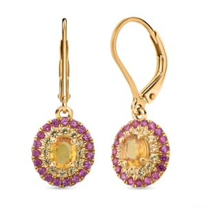 D'Joy Madagascar Yellow Sapphire and Pink Sapphire 1.75 ctw Earrings in 18K Vermeil Yellow Gold Over Sterling Silver