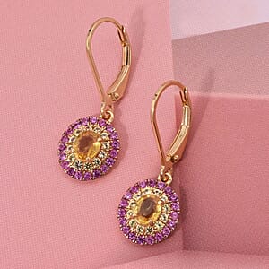 D'Joy Madagascar Yellow Sapphire and Pink Sapphire 1.75 ctw Solstice Royale Earrings in 18K Vermeil Yellow Gold Over Sterling Silver