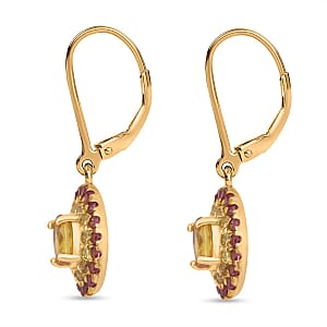 D'Joy Madagascar Yellow Sapphire and Pink Sapphire 1.75 ctw Solstice Royale Earrings in 18K Vermeil Yellow Gold Over Sterling Silver