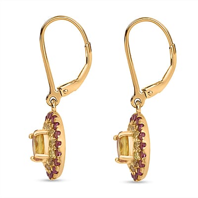 D'Joy Madagascar Yellow Sapphire and Pink Sapphire 1.75 ctw Solstice Royale Earrings in 18K Vermeil Yellow Gold Over Sterling Silver