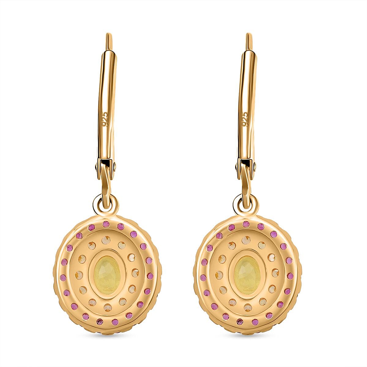 D'Joy Madagascar Yellow Sapphire and Pink Sapphire 1.75 ctw Solstice Royale Earrings in 18K Vermeil Yellow Gold Over Sterling Silver