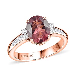 Luxoro AAA Red Apatite and G-H I2 Diamond 2.90 ctw Firelight Crown Ring in 10K Rose Gold (Size 10.0)