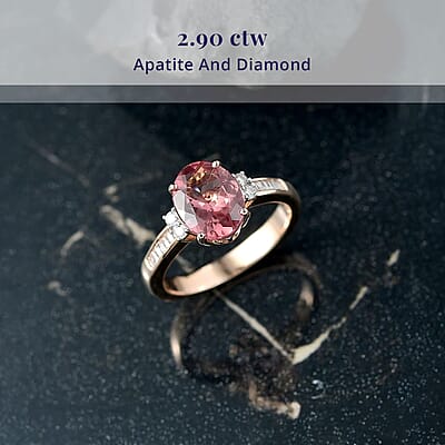 Luxoro AAA Red Apatite and G-H I2 Diamond 2.90 ctw Firelight Crown Ring in 10K Rose Gold (Size 11.0)