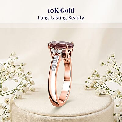 Luxoro AAA Red Apatite and G-H I2 Diamond 2.90 ctw Firelight Crown Ring in 10K Rose Gold (Size 12.0)
