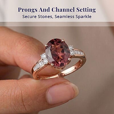 Luxoro AAA Red Apatite and G-H I2 Diamond 2.90 ctw Firelight Crown Ring in 10K Rose Gold (Size 12.0)