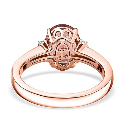 Luxoro AAA Red Apatite and G-H I2 Diamond 2.90 ctw Firelight Crown Ring in 10K Rose Gold (Size 5.0)