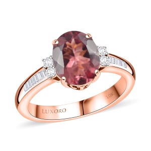 Luxoro AAA Red Apatite and G-H I2 Diamond 2.90 ctw Ring in 10K Rose Gold (Size 7.0)