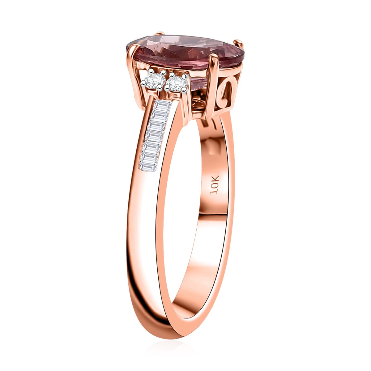 Luxoro AAA Red Apatite and G-H I2 Diamond 2.90 ctw Art Deco Ring in 10K Rose Gold (Size 7.0) image number 3
