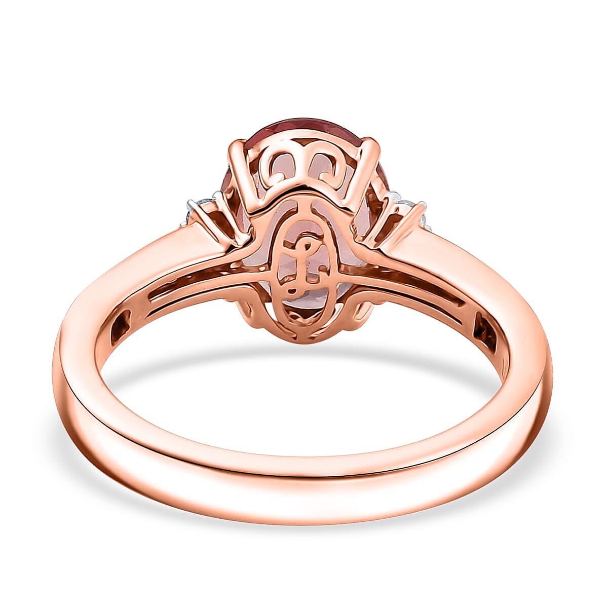 Luxoro AAA Red Apatite and G-H I2 Diamond 2.90 ctw Firelight Crown Ring in 10K Rose Gold (Size 7.5) image number 4