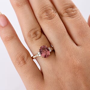Luxoro AAA Red Apatite and G-H I2 Diamond 2.90 ctw Firelight Crown Ring in 10K Rose Gold (Size 8.0)