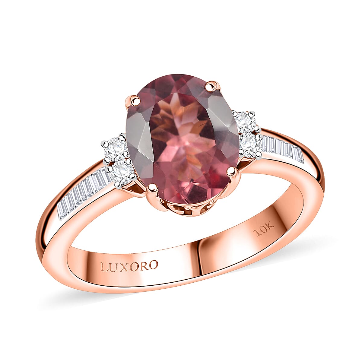 Luxoro AAA Red Apatite and G-H I2 Diamond 2.90 ctw Firelight Crown Ring in 10K Rose Gold (Size 9.0) image number 0