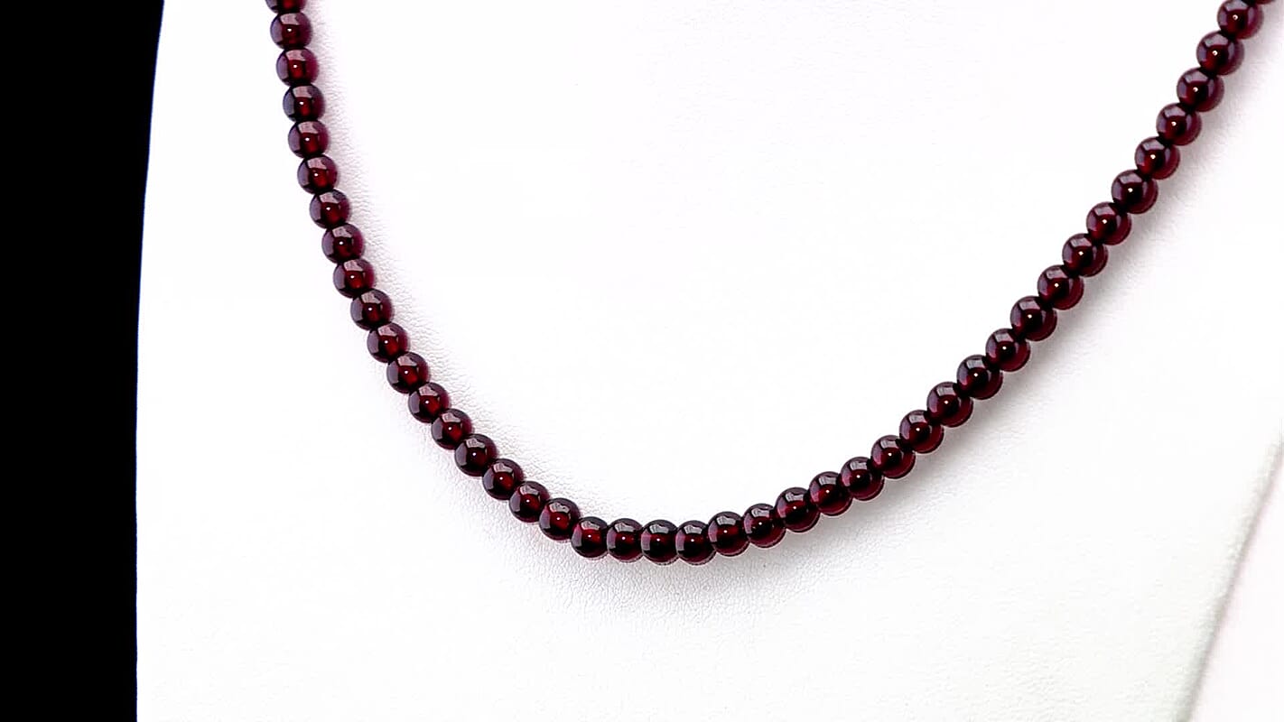 D'Joy AAA Mozambique Garnet 145.00 ctw Celebrity Beaded Necklace in 18K Vermeil Yellow Gold Over Sterling Silver 20 Inches