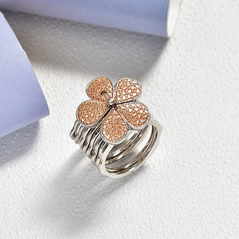 EverTrue Natural Champagne Diamond Ring (Size 6.0) or Convertible Bracelet (7.0In) in Platinum Bond