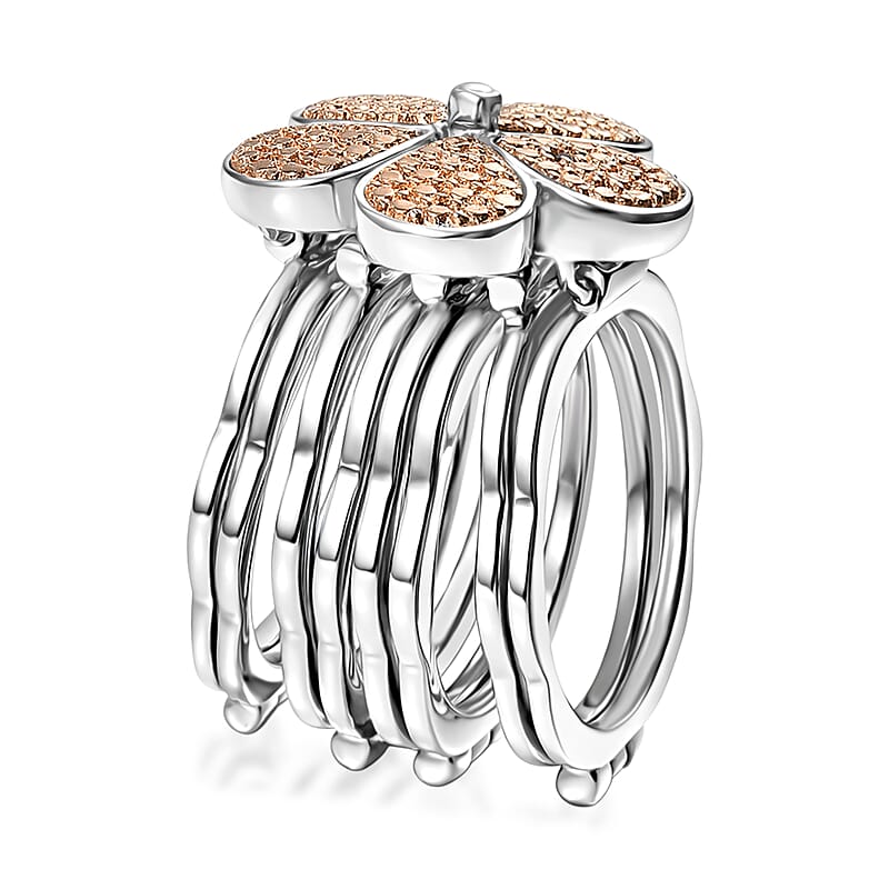 EverTrue Natural Champagne Diamond Ring (Size 6.0) or Convertible Bracelet (7.0In) in Platinum Bond