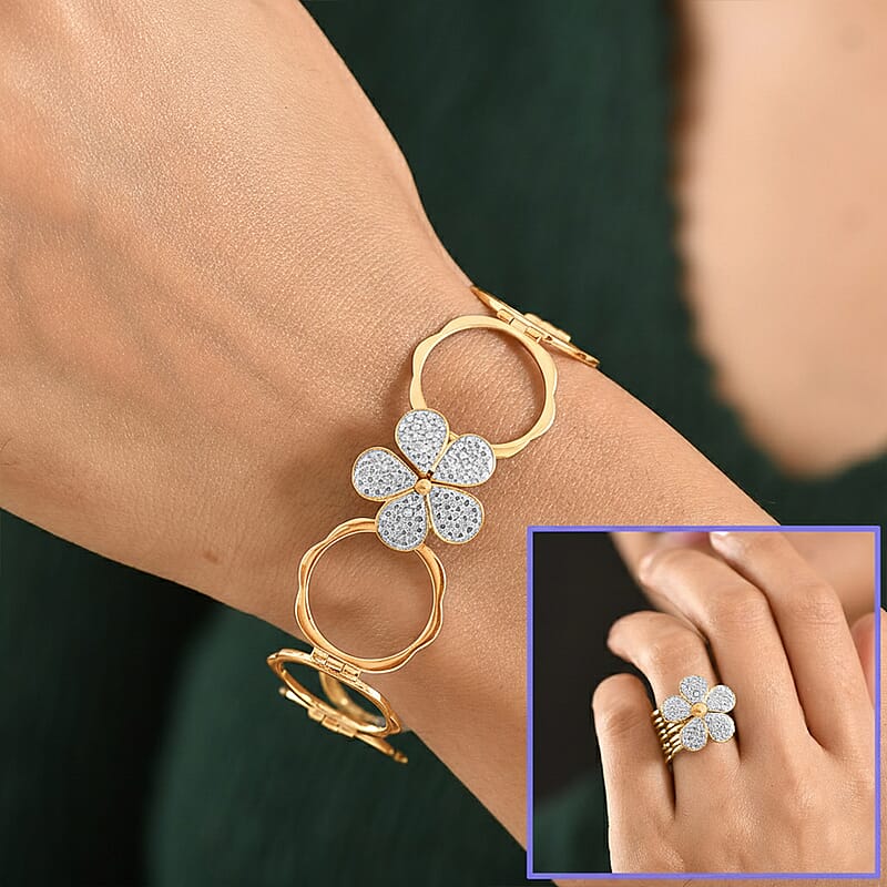EverTrue White Diamond Ring (Size 8.0) or Convertible Bracelet (7.50In) in 18K YG Plated