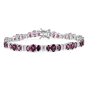 D'Joy AAA Radiant Ember Garnet and Diamond 15.00 ctw Bracelet in Rhodium Over Sterling Silver (7.25 In)