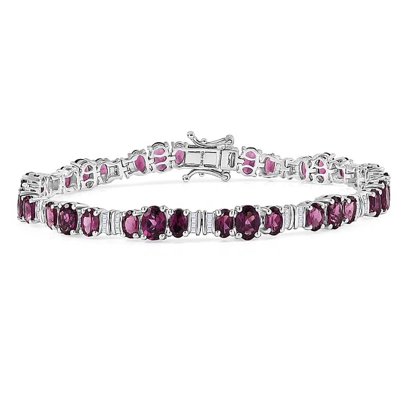 D'Joy AAA Radiant Ember Garnet and Diamond 15.00 ctw Bracelet in Rhodium Over Sterling Silver (7.25 In)