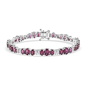 D'Joy AAA Radiant Ember Garnet and Diamond 13.10 ctw Bracelet in Rhodium Over Sterling Silver (6.50 In)