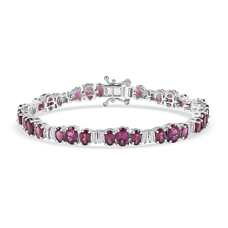 D'Joy AAA Radiant Ember Garnet and Diamond 13.10 ctw Bracelet in Rhodium Over Sterling Silver (6.50 In)