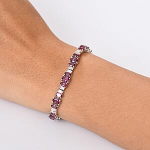 D'Joy AAA Radiant Ember Garnet and Diamond 13.10 ctw Bracelet in Rhodium Over Sterling Silver (6.50 In)
