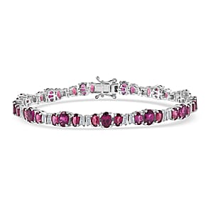 D'Joy AAA Radiant Ember Garnet and Diamond 16.25 ctw Bracelet in Rhodium Over Sterling Silver (8.00 In)