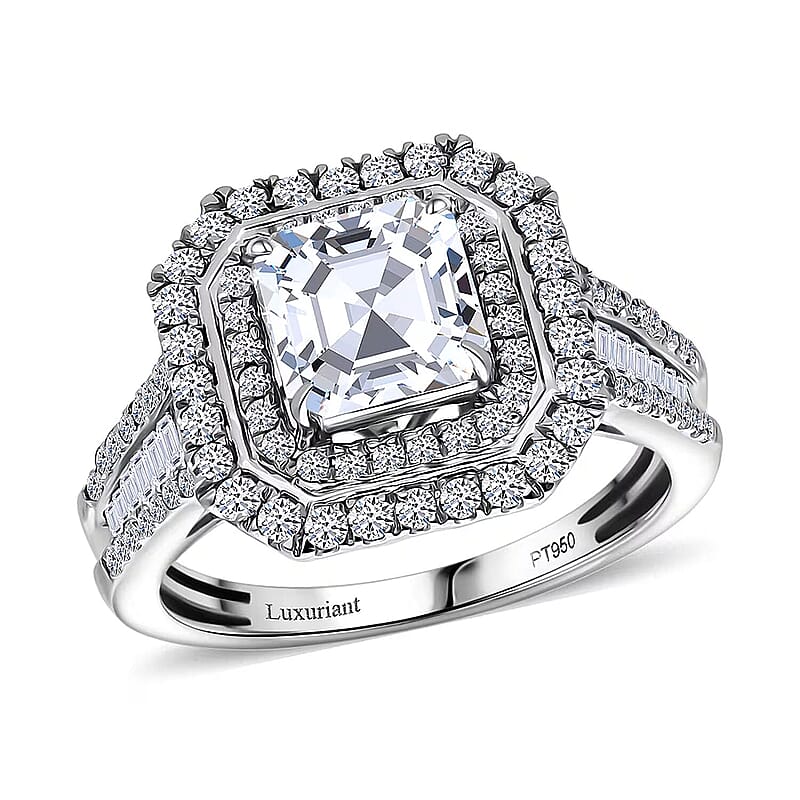 IGI Certified Asscher Cut Luxuriant Lab Grown Diamond E-F VS 3.00 ctw Ring in 950 Platinum (Size 10.0)