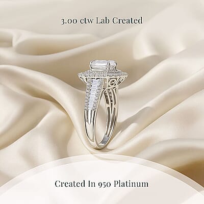 IGI Certified Asscher Cut Luxuriant Lab Grown Diamond E-F VS 3.00 ctw Ring in 950 Platinum (Size 10.0)