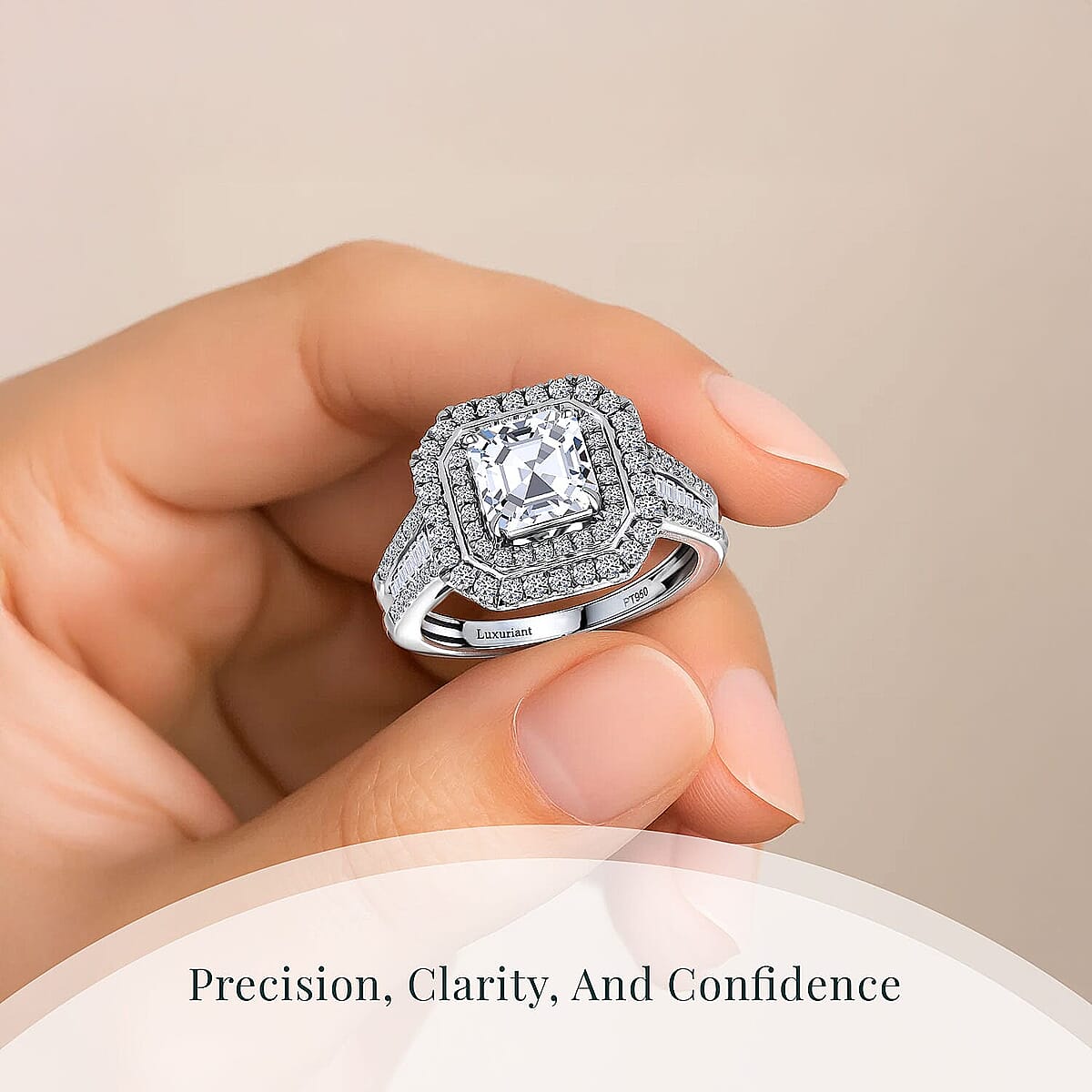 IGI Certified Asscher Cut Luxuriant Lab Grown Diamond E-F VS 3.00 ctw Ring in 950 Platinum (Size 6.5) image number 5