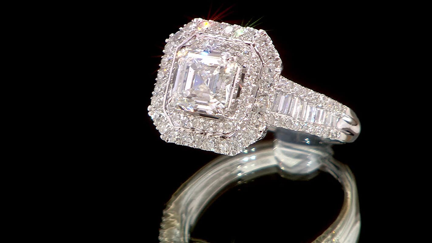 950 Platinum Asscher Cut Luxuriant Lab Grown Diamond (E-F, VS) Ring (Size 6.0) 3.00 ctw