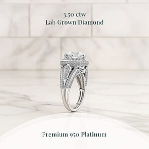 IGI Certified Luxuriant Lab Grown Diamond E-F VS 3.50 ctw Art Deco Ring in 950 Platinum (Size 7.0) 7.45 Grams