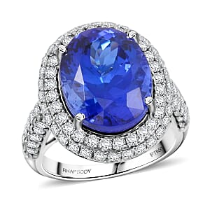 Certified and Appraised Rhapsody AAAA Tanzanite and E-F VS Diamond 10.75 ctw Ring in 950 Platinum (Size 5.25) 9.40 Grams