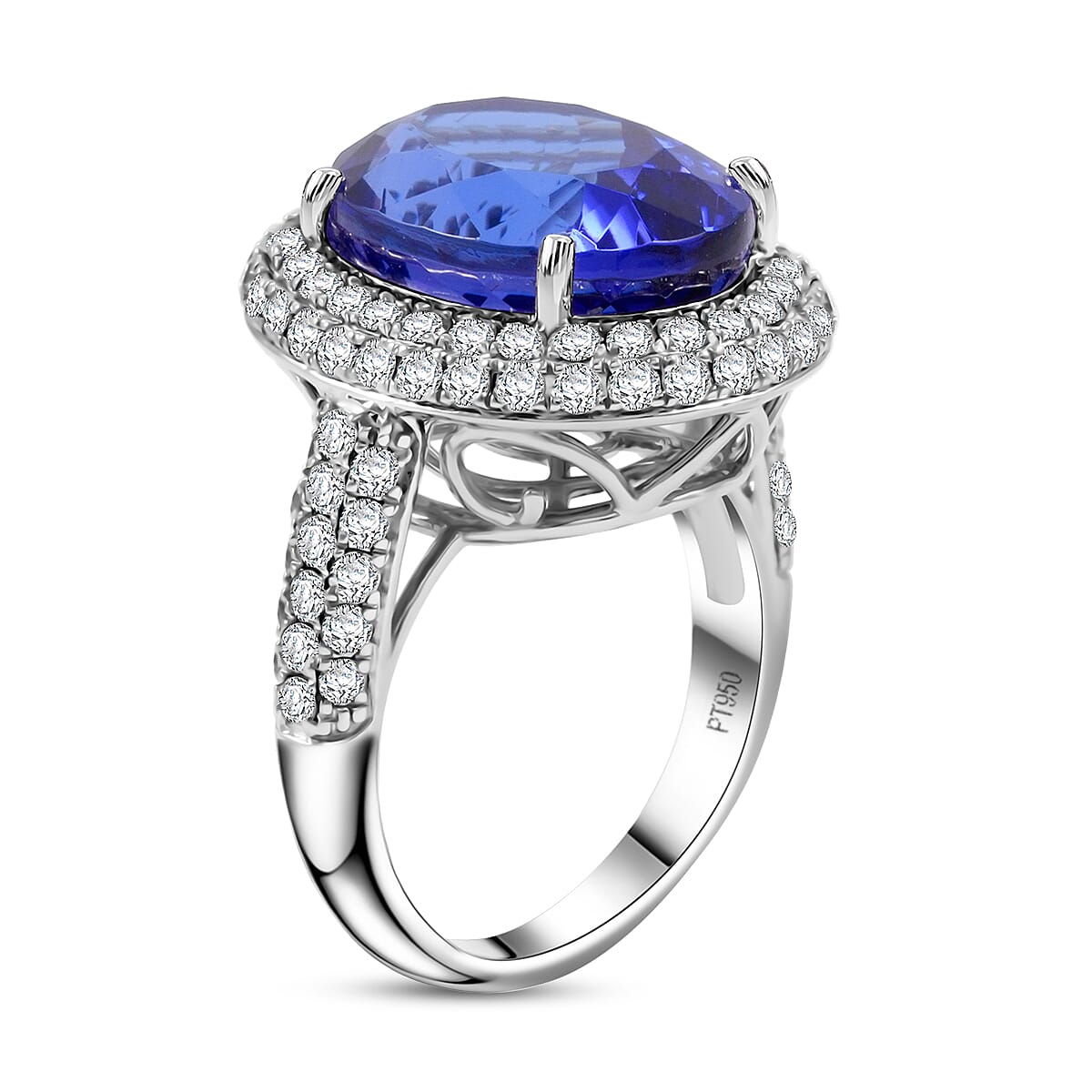 Certified and Appraised Rhapsody AAAA Tanzanite and E-F VS Diamond 10.75 ctw Ring in 950 Platinum (Size 5.25) 9.40 Grams image number 3